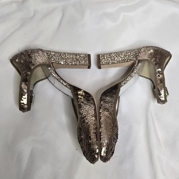 J CREW Collection gold sequin sparkle‎ mary jane block heel shoes 8 - Picture 6 of 10